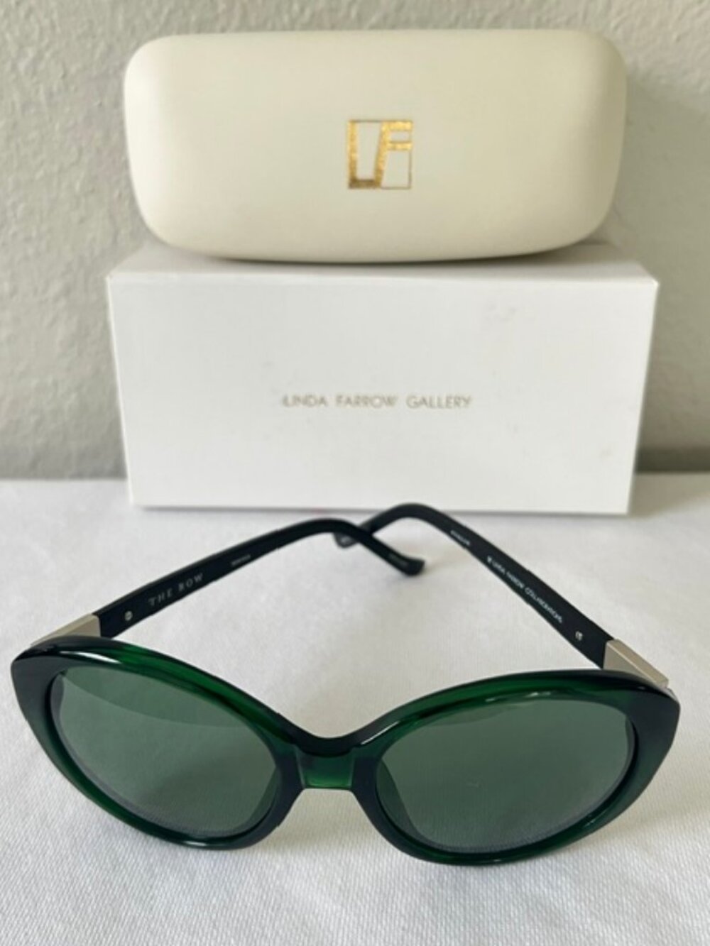 The Row x Linda Farrow 34/8 Bottle Green Acetate with Leather Sunglasses
